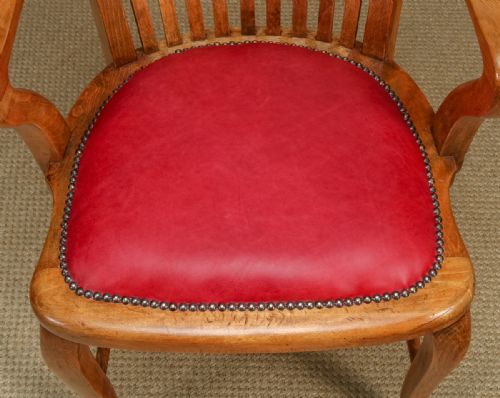 ANTIQUE ENGLISH EDWARDIAN BEECH RED LEATHER OFFICE DESK ELBOW TUB ARM CHAIR CIRCA 1910 - ADDITIONAL PHOTO 15