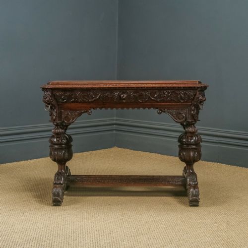 fig 2. Antique Flemish Victorian Gothic Green Man Carved Oak Dolphin Centre / Hall Table (Circa 1870)