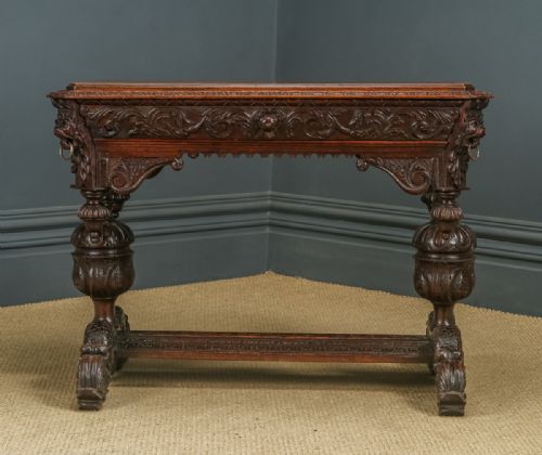 fig 4. Antique Flemish Victorian Gothic Green Man Carved Oak Dolphin Centre / Hall Table (Circa 1870)