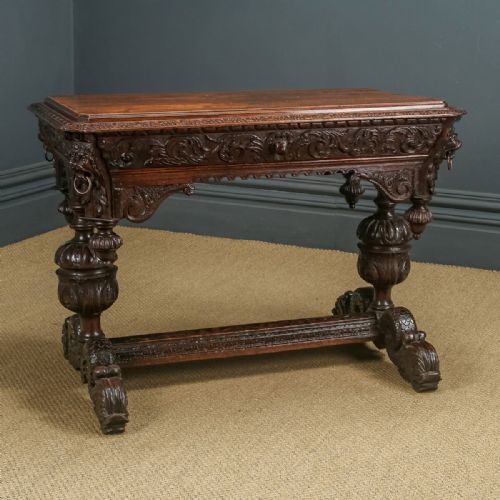 fig 5. Antique Flemish Victorian Gothic Green Man Carved Oak Dolphin Centre / Hall Table (Circa 1870)