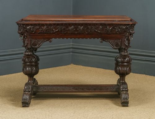 fig 6. Antique Flemish Victorian Gothic Green Man Carved Oak Dolphin Centre / Hall Table (Circa 1870)