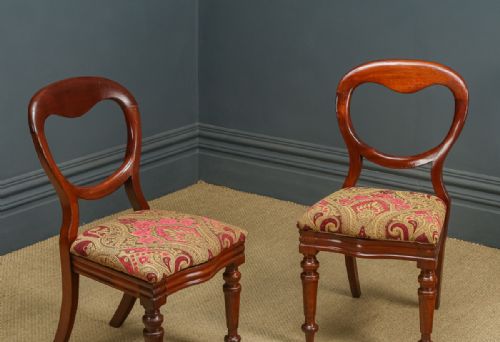 fig 3. Antique English Victorian Pair of Mahogany Balloon Back Dining / Occasional / Office Desk Chairs (Circa 1860)