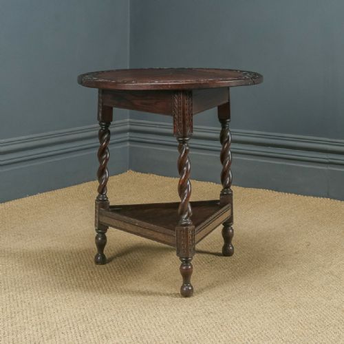 fig 1. Antique English George V Oak Revolving Round Drop Leaf Tripod Side Lamp Table (Circa 1920)