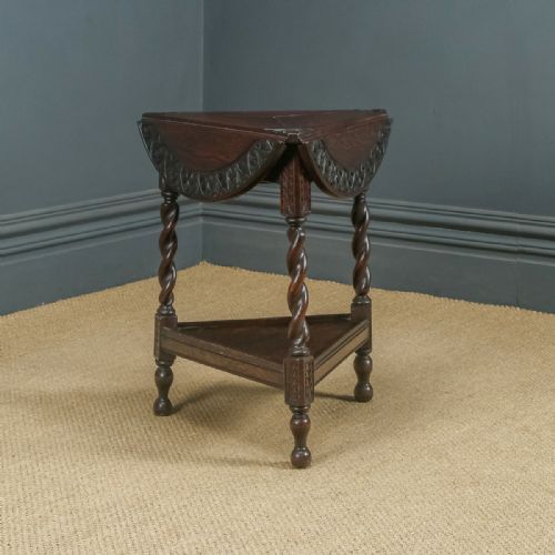 fig 2. Antique English George V Oak Revolving Round Drop Leaf Tripod Side Lamp Table (Circa 1920)