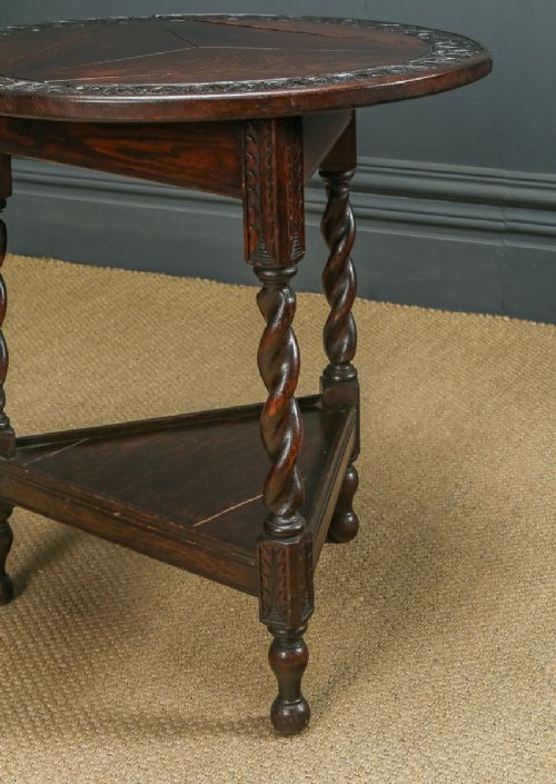 fig 4. Antique English George V Oak Revolving Round Drop Leaf Tripod Side Lamp Table (Circa 1920)