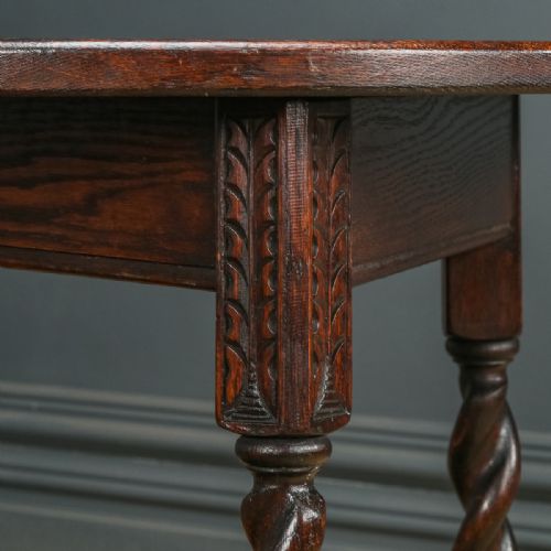 fig 5. Antique English George V Oak Revolving Round Drop Leaf Tripod Side Lamp Table (Circa 1920)