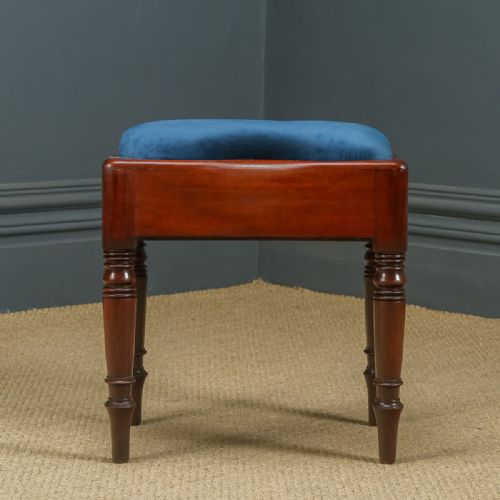fig 4. Here is a fine quality antique English Georgian mahogany stool, with a newly upholstered shaped seat, incorporating a storage area, circa 1820, in excellent condition.