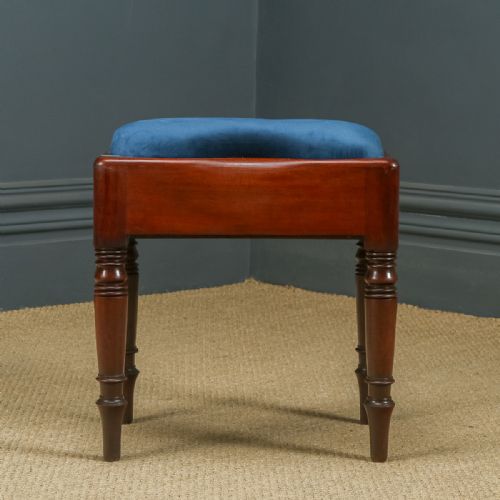 fig 5. Here is a fine quality antique English Georgian mahogany stool, with a newly upholstered shaped seat, incorporating a storage area, circa 1820, in excellent condition.