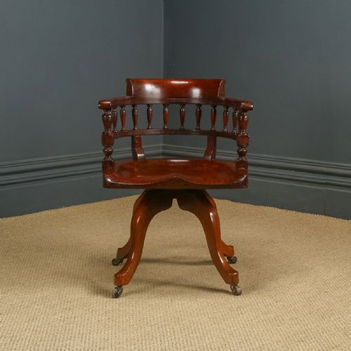 fig 1. Antique English Victorian Oak Revolving Office Desk Arm Chair (Circa 1880)
