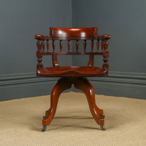 fig 2. Antique English Victorian Oak Revolving Office Desk Arm Chair (Circa 1880)