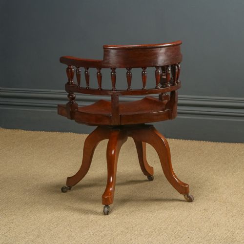 fig 3. Antique English Victorian Oak Revolving Office Desk Arm Chair (Circa 1880)