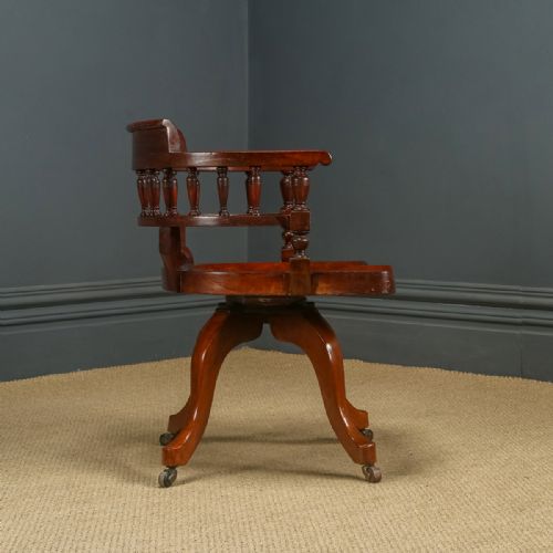 fig 4. Antique English Victorian Oak Revolving Office Desk Arm Chair (Circa 1880)