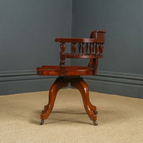 fig 6. Antique English Victorian Oak Revolving Office Desk Arm Chair (Circa 1880)
