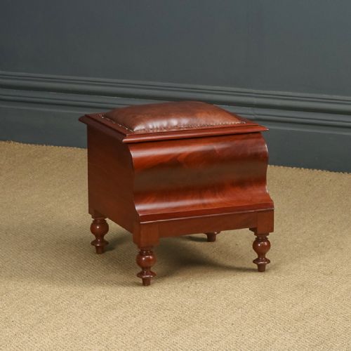 Antique English Victorian Mahogany & Leather Dressing / Window / Tidy / Box Stool (Circa 1840)