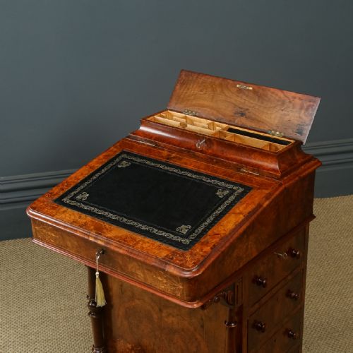 fig 2. Antique English Victorian Burr Walnut Freestanding Davenport Writing Desk (Circa 1860)