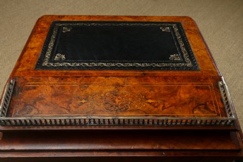 fig 5. Antique English Victorian Burr Walnut Freestanding Davenport Writing Desk (Circa 1860)