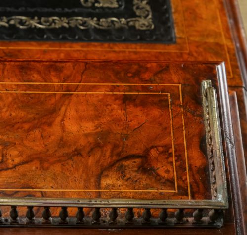 fig 7. Antique English Victorian Burr Walnut Freestanding Davenport Writing Desk (Circa 1860)