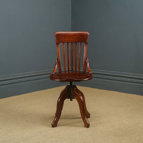 fig 1. Antique English Edwardian Beech Revolving Office Desk Side Chair (Circa 1910)