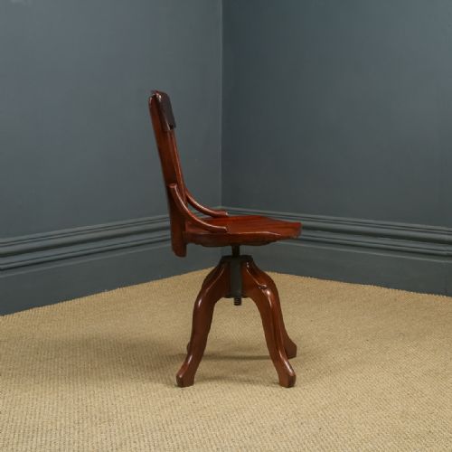 fig 3. Antique English Edwardian Beech Revolving Office Desk Side Chair (Circa 1910)