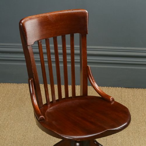 fig 5. Antique English Edwardian Beech Revolving Office Desk Side Chair (Circa 1910)