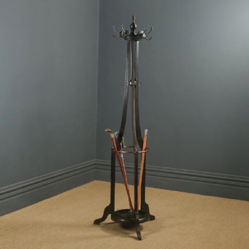Antique Edwardian Oak & Brass Arts & Crafts Revolving Coat, Hat, Stick & Umbrella Hall Stand (Circa 1910)