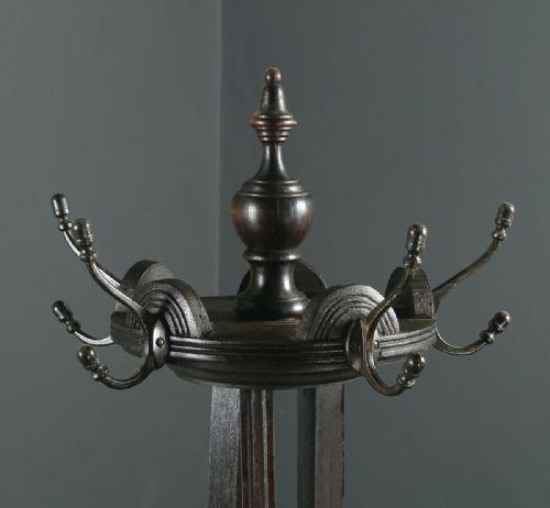 fig 1. Antique Edwardian Oak & Brass Arts & Crafts Revolving Coat, Hat, Stick & Umbrella Hall Stand (Circa 1910)