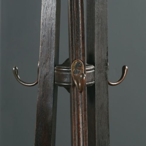 fig 3. Antique Edwardian Oak & Brass Arts & Crafts Revolving Coat, Hat, Stick & Umbrella Hall Stand (Circa 1910)