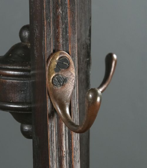 fig 4. Antique Edwardian Oak & Brass Arts & Crafts Revolving Coat, Hat, Stick & Umbrella Hall Stand (Circa 1910)