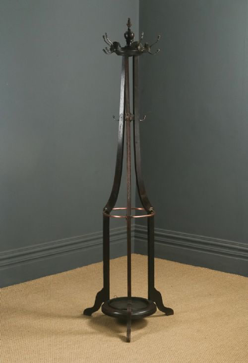 fig 5. Antique Edwardian Oak & Brass Arts & Crafts Revolving Coat, Hat, Stick & Umbrella Hall Stand (Circa 1910)