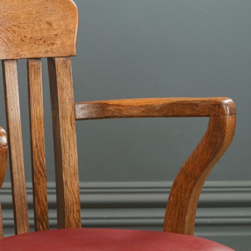 fig 2. Antique English Edwardian Oak & Red Leather Revolving Office Desk Arm Chair (Circa 1910)