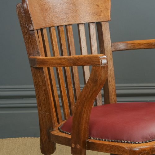 fig 3. Antique English Edwardian Oak & Red Leather Revolving Office Desk Arm Chair (Circa 1910)