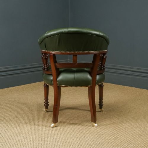 fig 5. Antique English Victorian Mahogany & Green Leather Office Desk Arm Chair (Circa 1890)