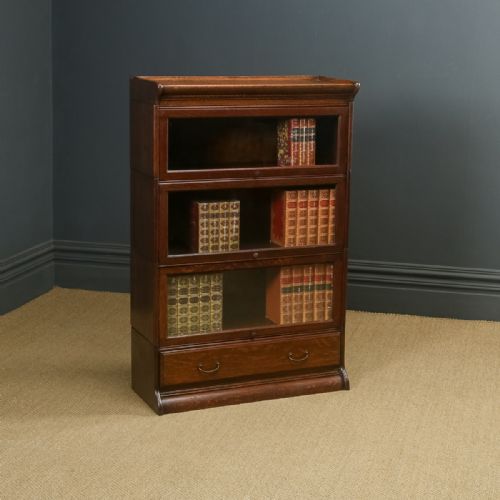 Antique English George V Minty Globe Wernicke Style Oak Three Tier Glazed Sectional Bookcase (Circa 1920)