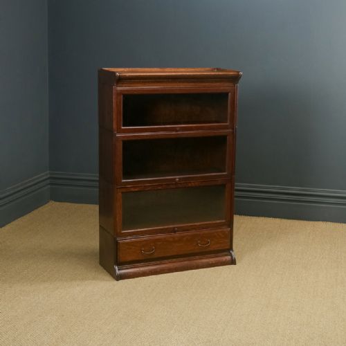 fig 1. Antique English George V Minty Globe Wernicke Style Oak Three Tier Glazed Sectional Bookcase (Circa 1920)