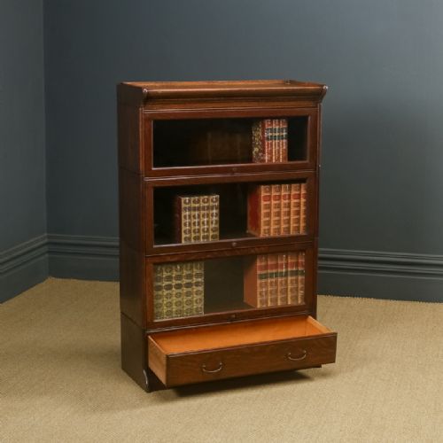 fig 2. Antique English George V Minty Globe Wernicke Style Oak Three Tier Glazed Sectional Bookcase (Circa 1920)