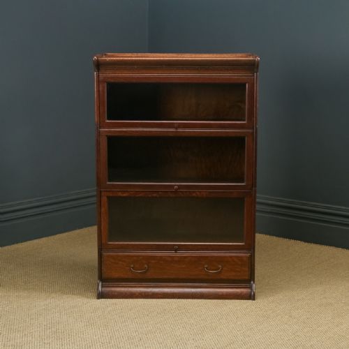 fig 4. Antique English George V Minty Globe Wernicke Style Oak Three Tier Glazed Sectional Bookcase (Circa 1920)