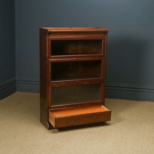 fig 5. Antique English George V Minty Globe Wernicke Style Oak Three Tier Glazed Sectional Bookcase (Circa 1920)