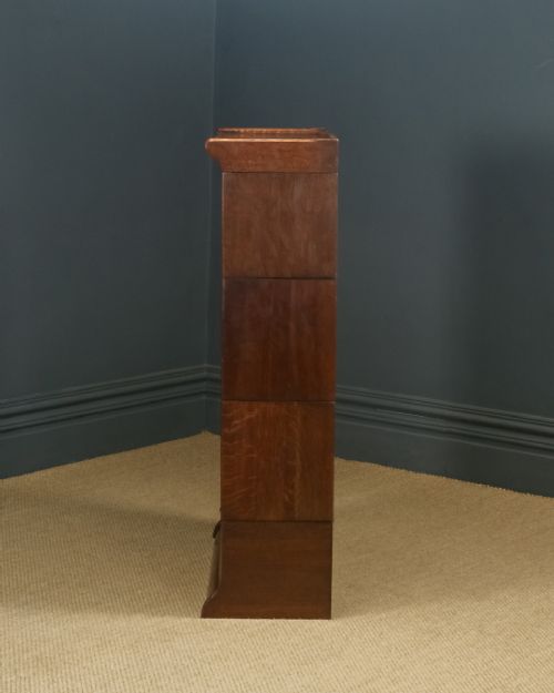 fig 6. Antique English George V Minty Globe Wernicke Style Oak Three Tier Glazed Sectional Bookcase (Circa 1920)