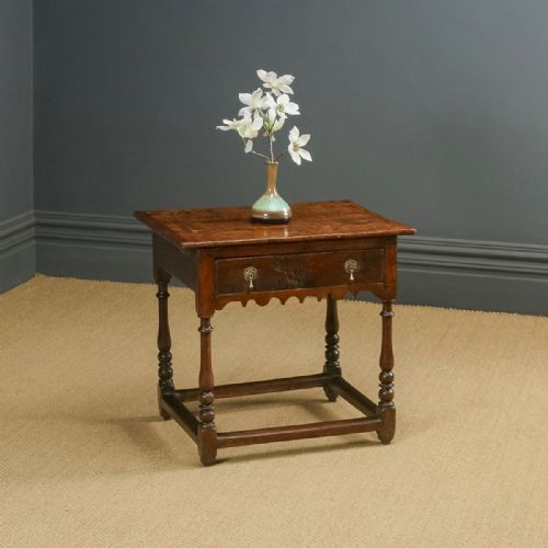 Antique English Georgian Oak & Ash Occasional Hall Writing Lowboy Side Table with Drawer (Circa 1720)