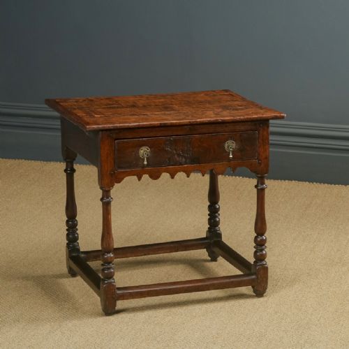 fig 1. Antique English Georgian Oak & Ash Occasional Hall Writing Lowboy Side Table with Drawer (Circa 1720)