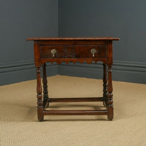 fig 2. Antique English Georgian Oak & Ash Occasional Hall Writing Lowboy Side Table with Drawer (Circa 1720)