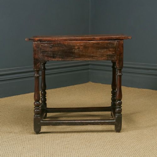 fig 3. Antique English Georgian Oak & Ash Occasional Hall Writing Lowboy Side Table with Drawer (Circa 1720)