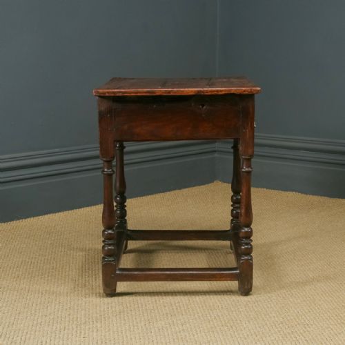 fig 4. Antique English Georgian Oak & Ash Occasional Hall Writing Lowboy Side Table with Drawer (Circa 1720)