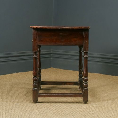 fig 6. Antique English Georgian Oak & Ash Occasional Hall Writing Lowboy Side Table with Drawer (Circa 1720)