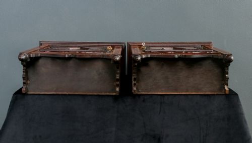 fig 7. Antique English Pair of Victorian Rosewood & Brass Wall Hanging Glazed Display Cabinets / Cupboards (Circa 1860)
