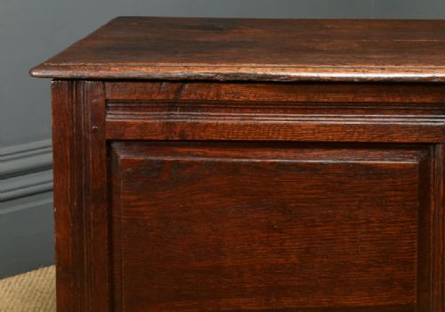 fig 5. Antique English Georgian Oak Twin Panel Coffer Chest Blanket Box Trunk (Circa 1720)
