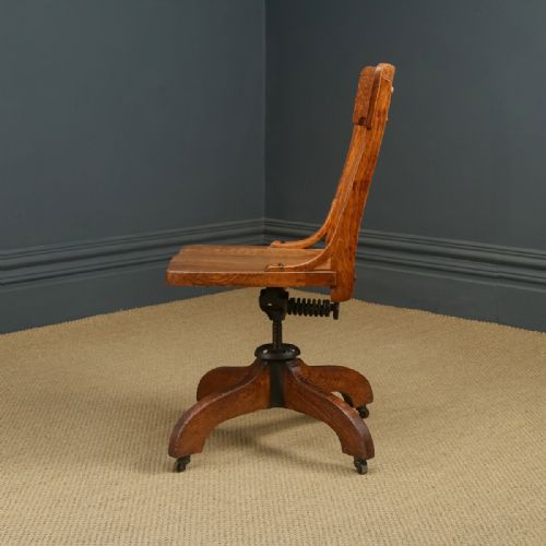fig 1. Antique English Edwardian Oak Revolving Office Desk Side Chair (Circa 1910)