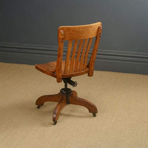 fig 2. Antique English Edwardian Oak Revolving Office Desk Side Chair (Circa 1910)