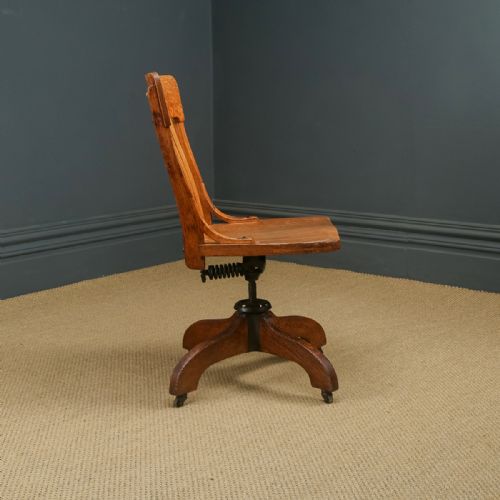 fig 3. Antique English Edwardian Oak Revolving Office Desk Side Chair (Circa 1910)