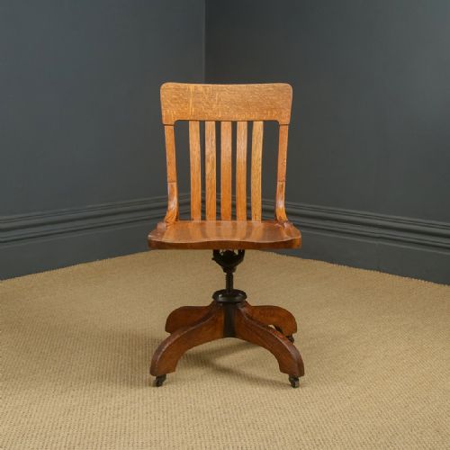 fig 5. Antique English Edwardian Oak Revolving Office Desk Side Chair (Circa 1910)